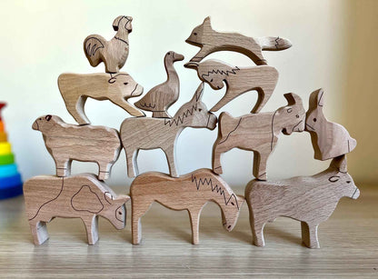 Ahşap Çiftlik Hayvanları Denge Oyunu | Montessori Waldorf İstifleme Oyuncağı