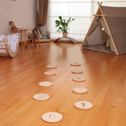 Montessori Ahşap Basamak Denge Taşları | Numaralı ve Şekilli Çocuk Denge Seti