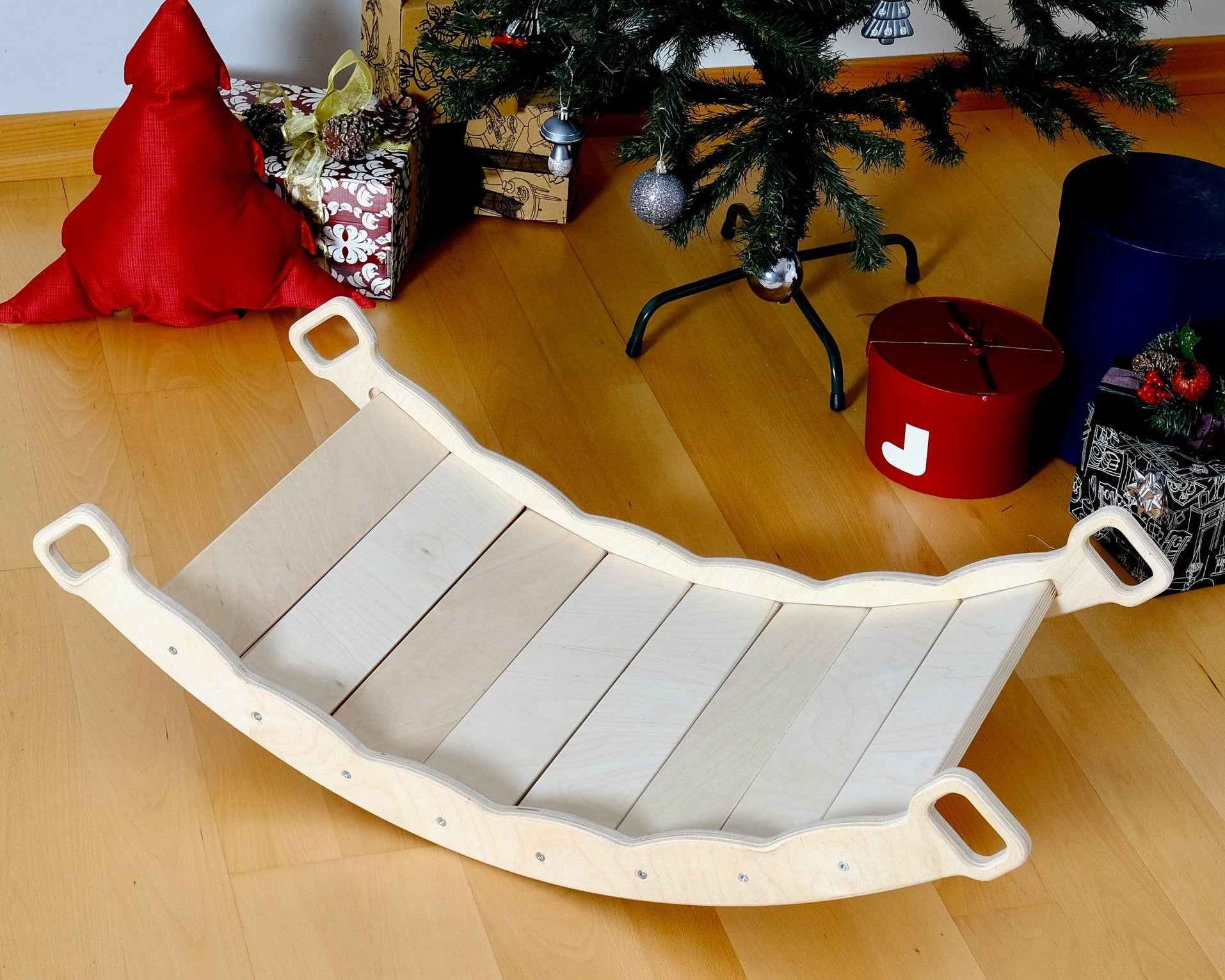 Montessori Ahşap Denge Tahtası ve Yastıklı Sallanma Tahtası | 2’si 1 Arada Waldorf Oyuncak