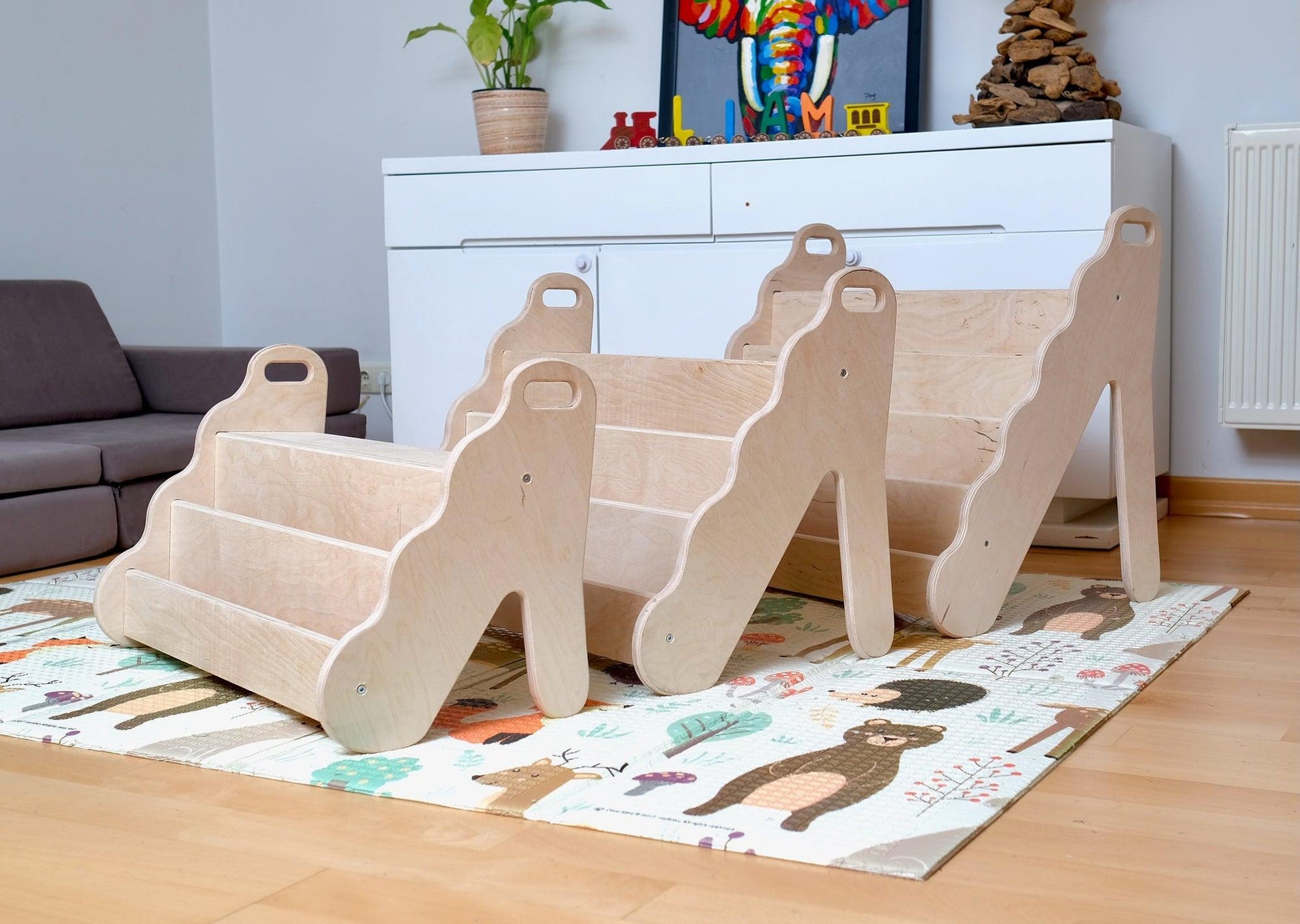Wave Design Wooden Bookshelf / Small-Medium-Large Size - Kidodido